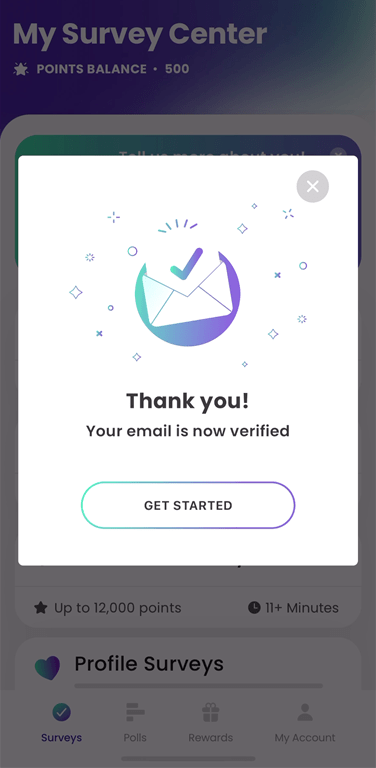 Email verification on Toluna Influencers.