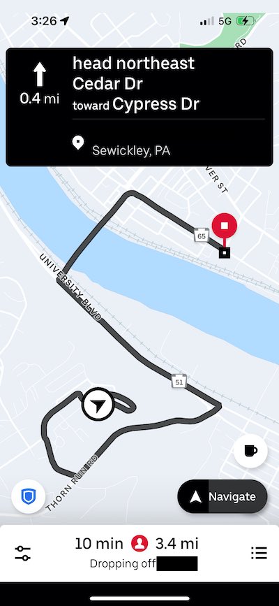 A screenshot of Uber's in-app map.