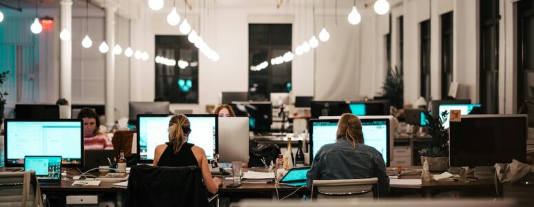 Employees working hard in an office.