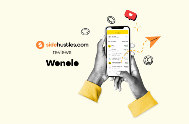 Two hands holding a smartphone displaying available jobs in the Wonolo app