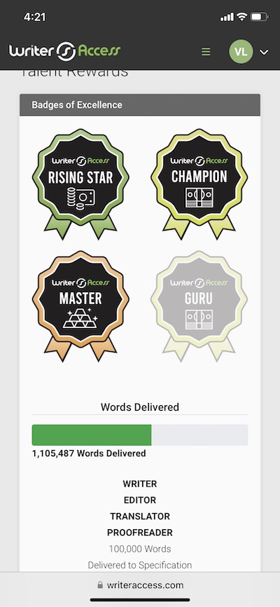 WriterAccess's reward tiers.