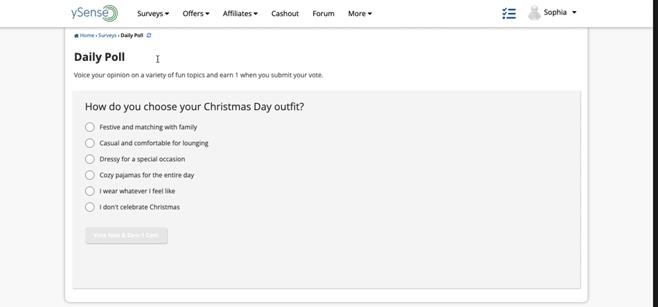 Answering the Daily Poll on ySense for easy rewards.
