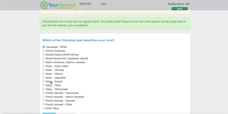 Wannads surveys disqualifying us on ySense.