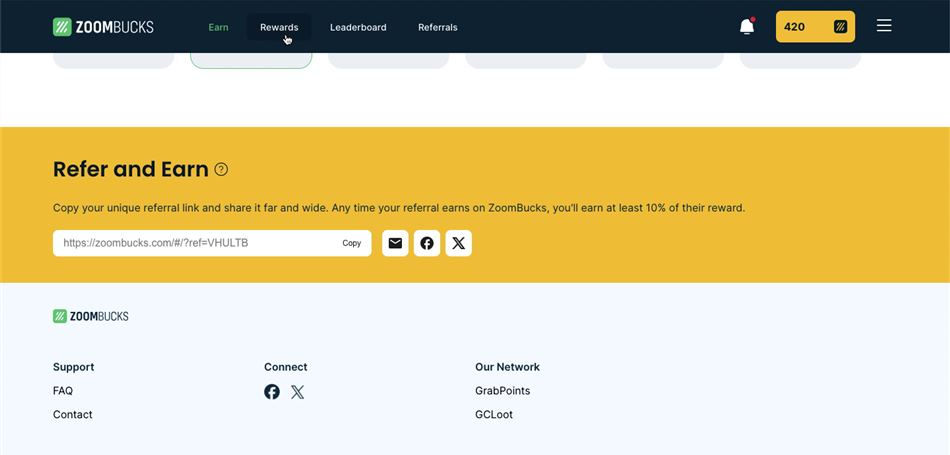 A refer-and-earn link from the rewards site Zoombucks.